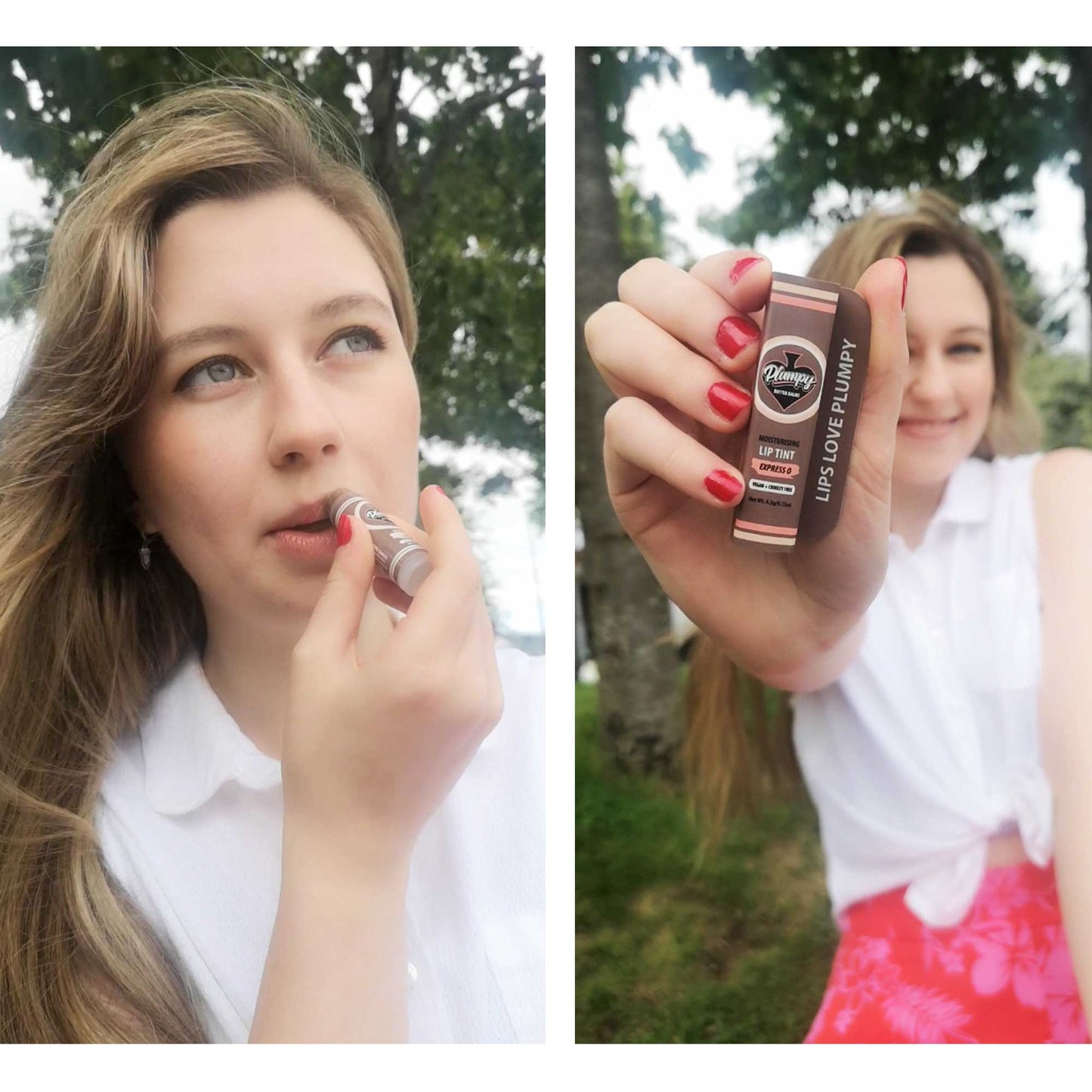 Plumpy Balms Express O Brown  Lip Tint in a chapstick. Hydrating vegan lip tint. 